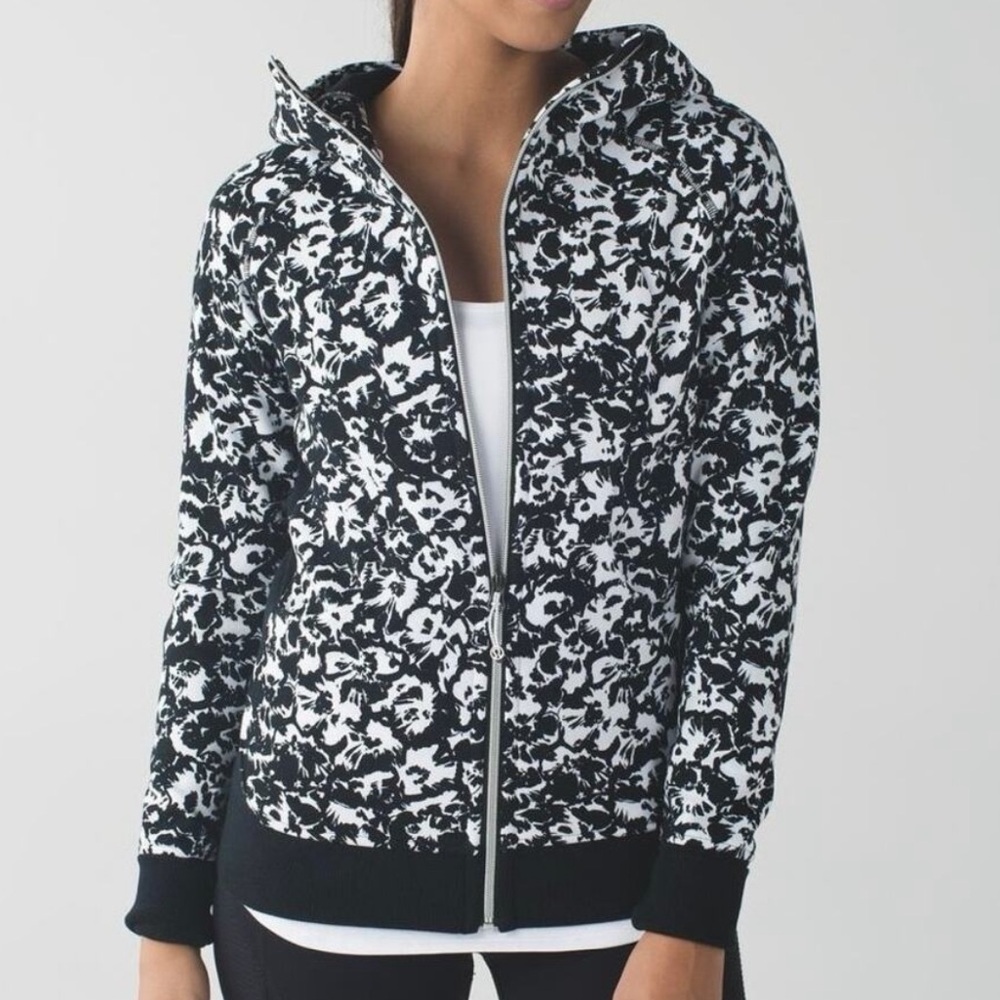 Lululemon Scuba Hoodie III Fleur Sombre White Black Size 8